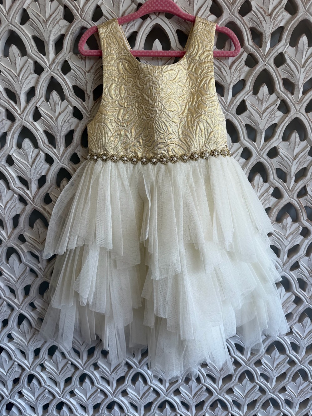 American Princess Girls Size 5 Gold Ivory Tulle Formal Dress